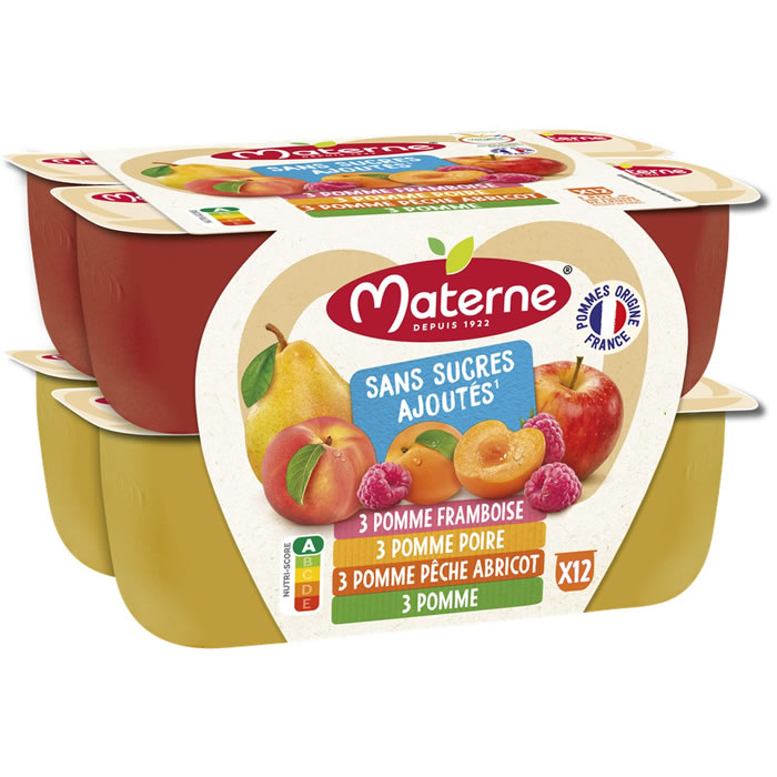 MATERNE – Dessert pomme, framboise, pêche, abricot et poire 12 x 100 g