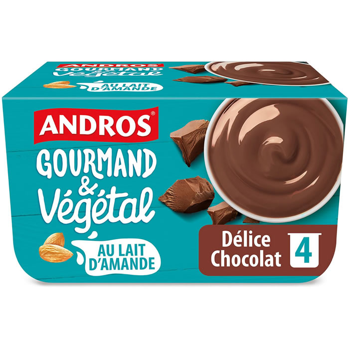 Andros Gourmand & Végétal – Dessert au chocolat au lait et lait d’amande 4x100g