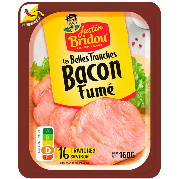 JUSTIN BRIDOU Les Belles Tranches – Bacon fumé au bois de hêtre (160 g)
