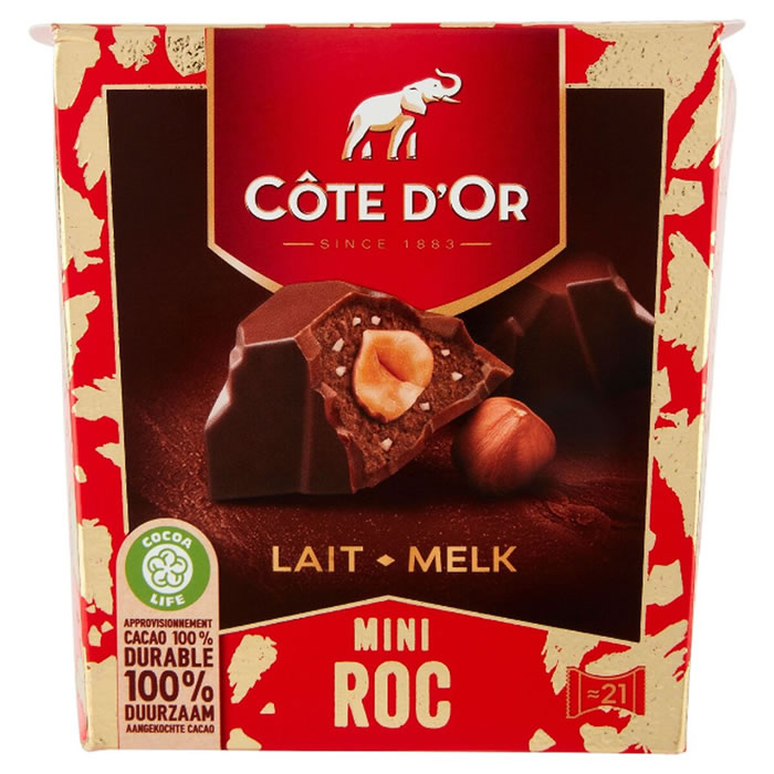 CÔTE D’OR Mini Roc – Bouchées au chocolat au lait fourrées noisettes 195g
