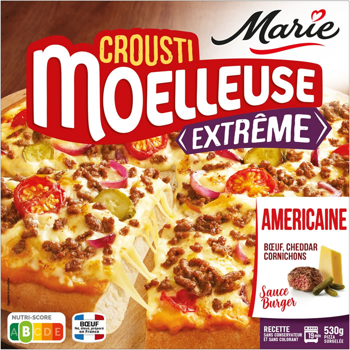 MARIE CroustiMoelleuse Extrême – Pizza américaine boeuf, cheddar et cornichons sauce burger (530g)