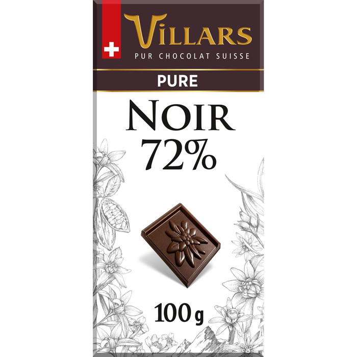 VILLARS Pure – Tablette de chocolat noir 72% 100g