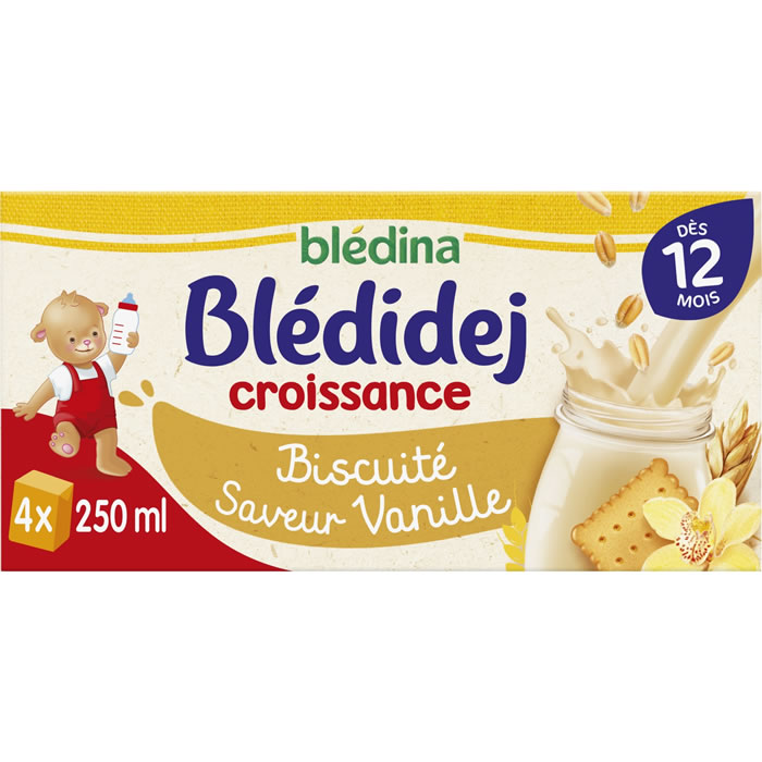 BLEDINA – Blédidej Céréales lactées saveur vanille et biscuit dès 12 mois 4 x 250 ml