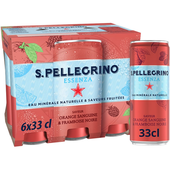 SAN PELLEGRINO Essenza – Eau minérale naturelle gazeuse orange et framboise 6 x 33 cl