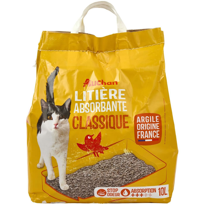 AUCHAN – Litière minérale non‑agglomérante pour chat (10 L)