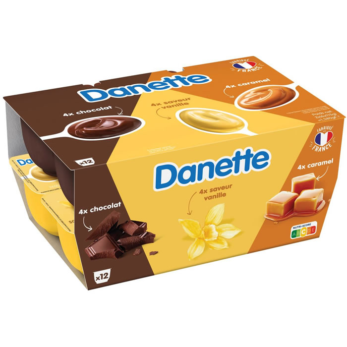 DANETTE – Crème dessert au chocolat, caramel et vanille 12 x 115g