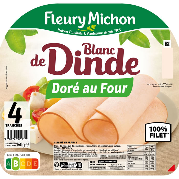 FLEURY MICHON – Blanc de dinde doré au four (160 g)