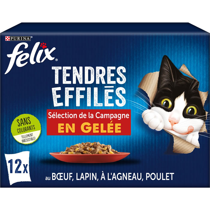 FELIX Effilés en gelée pour chats au bœuf, lapin, agneau et poulet