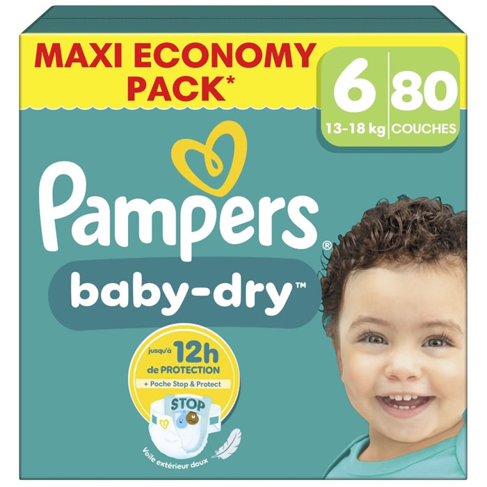 PAMPERS Baby-Dry – Couches taille 6 (13-18 kg) 80 couches