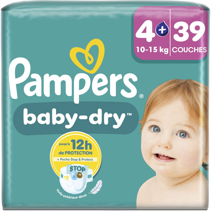 PAMPERS – Baby-Dry Couches taille 4+ (10-15 kg) 39 couches
