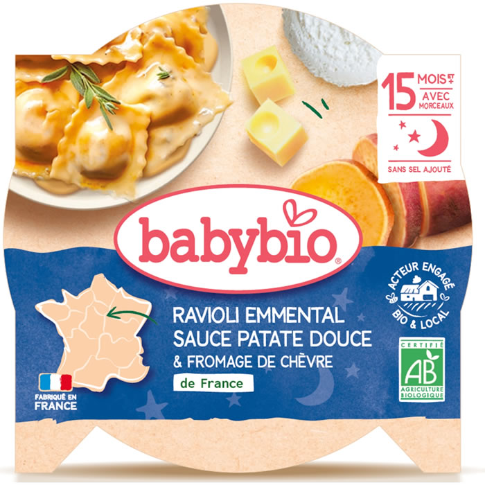 BABYBIO Bonne Nuit – Ravioli emmental, patate douce et chèvre 190 g