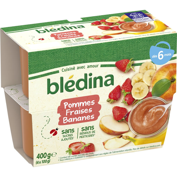 BLEDINA – Pommes, fraises et bananes 4 x 100 g