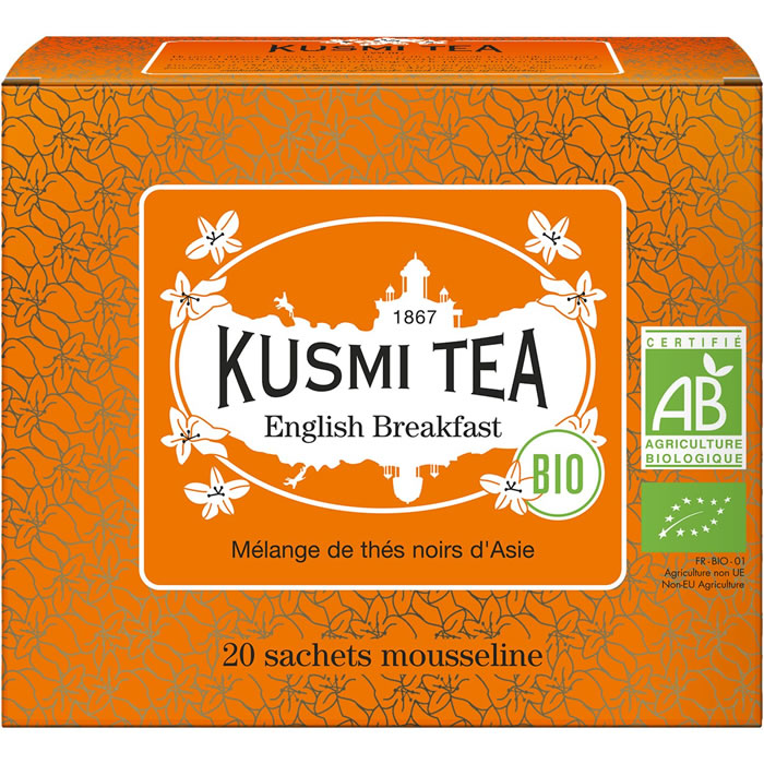 KUSMI TEA English Breakfast – Mélange de thés noirs d’Asie bio (20 sachets, 40g)