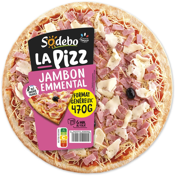 SODEBO La Pizz – Pizza jambon, fromages et olives 470g