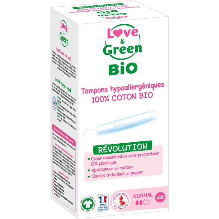 LOVE & GREEN – Tampon avec applicateur coton hypoallergéniques bio – 10 tampons