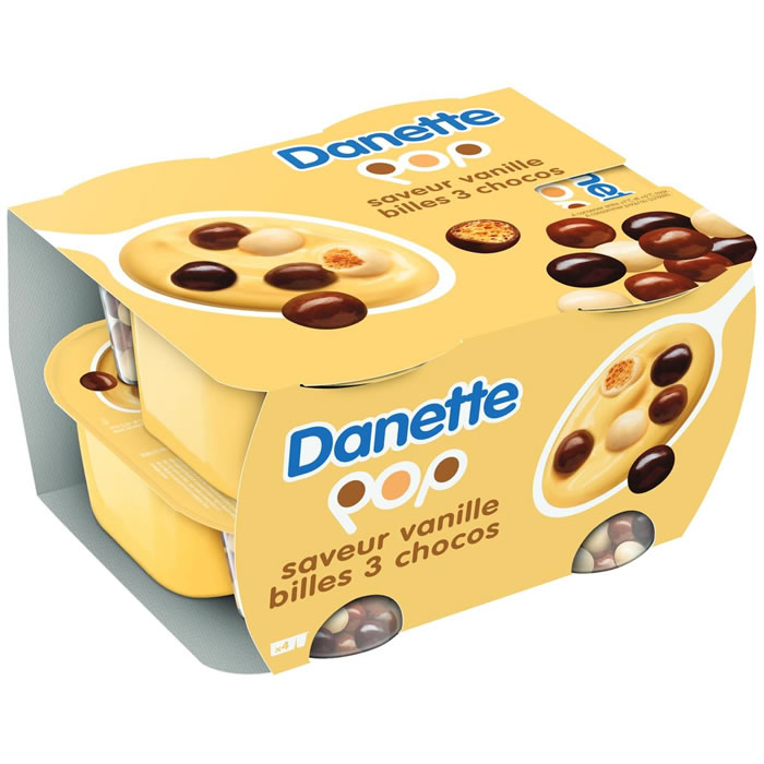 Danette Pop – Crème dessert à la vanille et billes 3 chocolats 4x120g