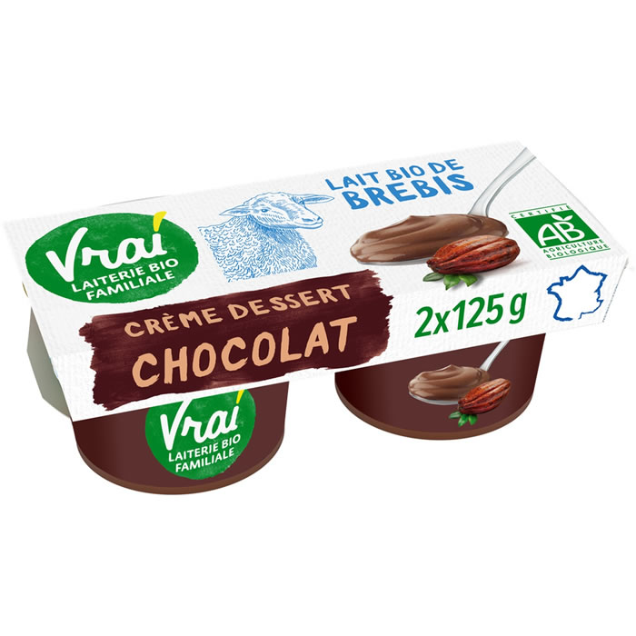 VRAI – Crème dessert chocolat au lait de brebis 2 x 125 g