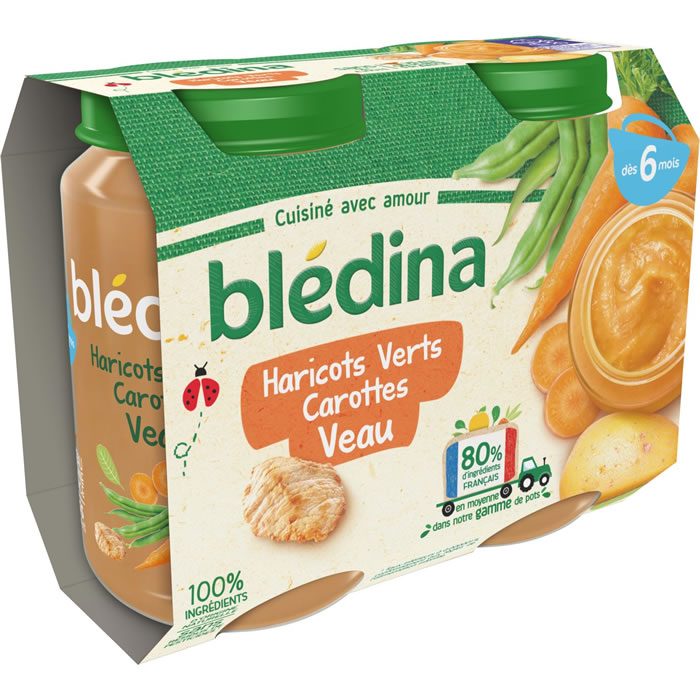 BLEDINA – Haricots verts, carottes et veau dès 6 mois 2 x 200 g