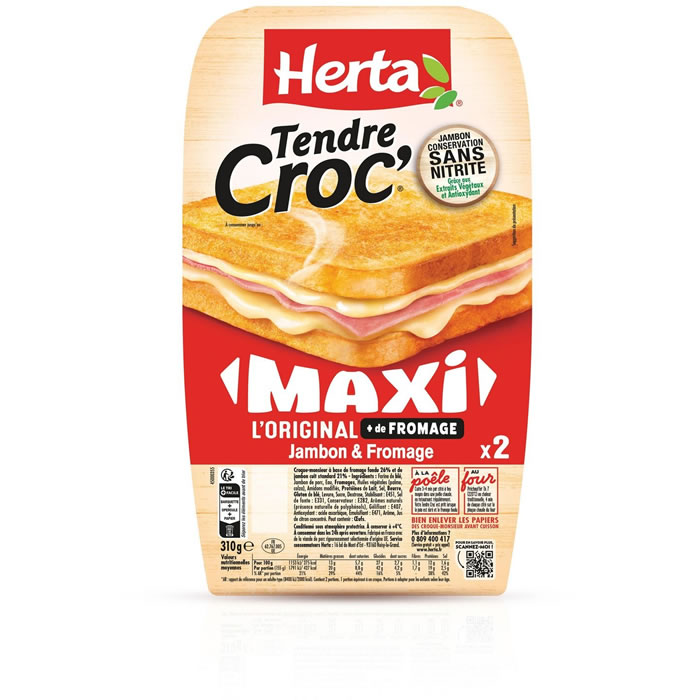 HERTA Tendre Croc’ – Croque-monsieur Maxi au jambon et fromage 310g