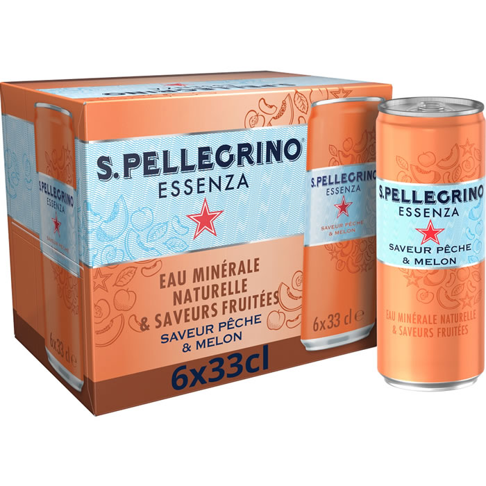 SAN PELLEGRINO Essenza – Eau minérale naturelle gazeuse pêche et melon 6 x 33 cl