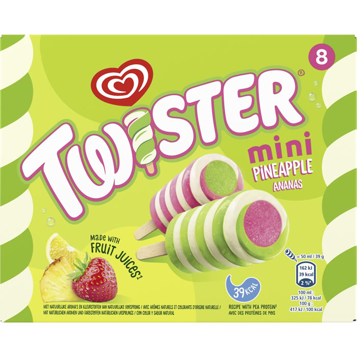 MIKO Twister – Bâtonnets glacés aromatisés à l’ananas 8x50g