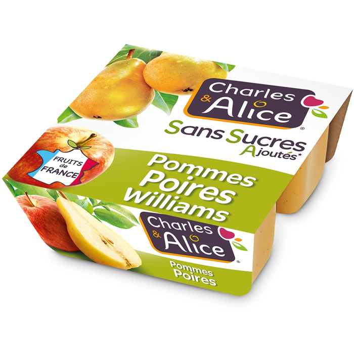 CHARLES & ALICE – Dessert pomme et poire sans sucres ajoutés 4 x 100g
