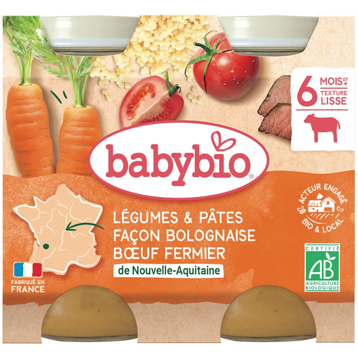BABYBIO – Légumes et pâtes façon bolognaise dès 6 mois bio 2 x 200 g
