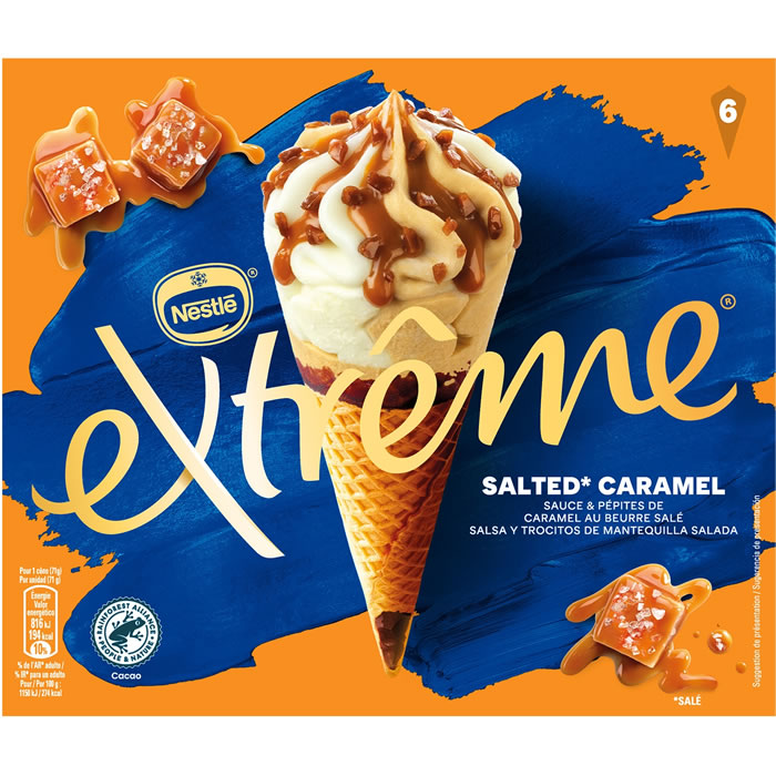 EXTRÊME – Cônes glacés à la vanille et caramel salé 6x71g