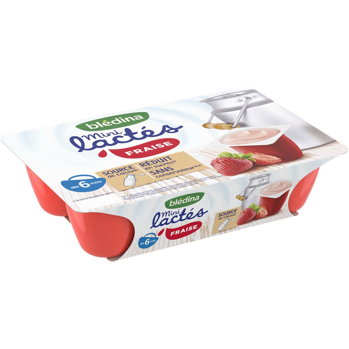 BLEDINA Les Mini Lactés – Dessert à la fraise 6 x 55 g