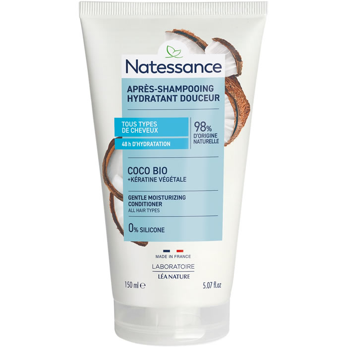 NATESSANCE Après-shampoing à la coco et kératine végétale 150 ml