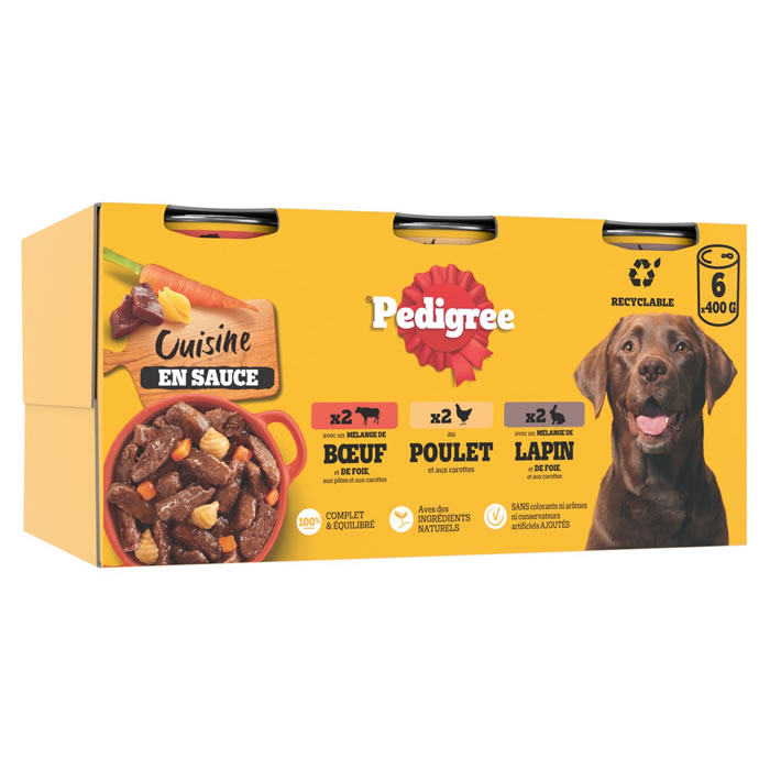 PEDIGREE – Cuisine boîtes en sauce 3 variétés (6 x 400 g)