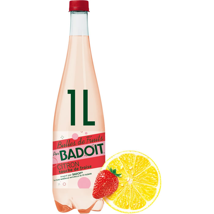 BADOIT Bulles de Fruits – Eau minérale naturelle gazeuse citron et fraise 1 L