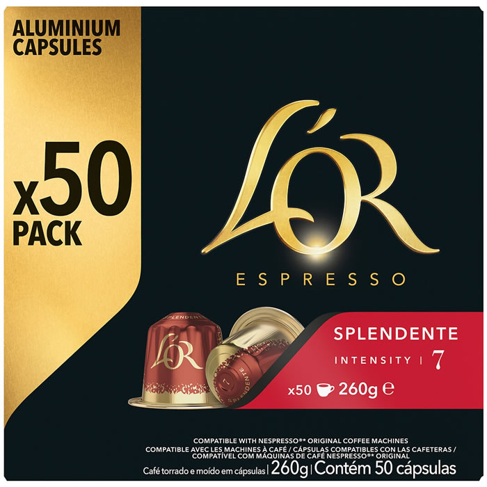 L’OR Espresso – Capsules de café splendente N°7 Grand Format (50 capsules)