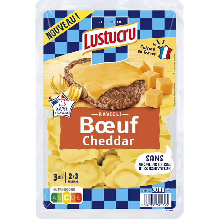 LUSTUCRU – Ravioli de boeuf, cheddar et oignons frits 300g