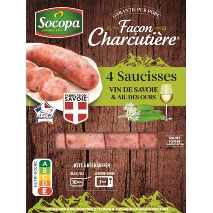 SOCOPA – Saucisses au vin de Savoie et à l’ail des ours 4 x 80 g