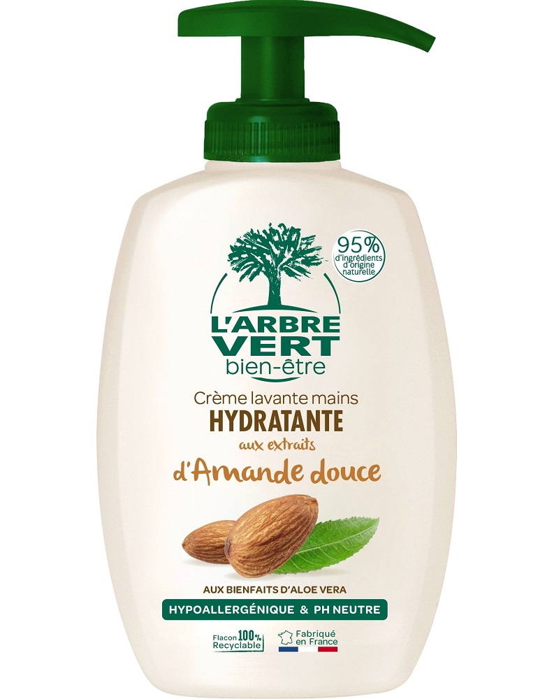 L’ARBRE VERT Bien-Être – Crème lavante mains liquide hydratante à l’amande douce 300 ml