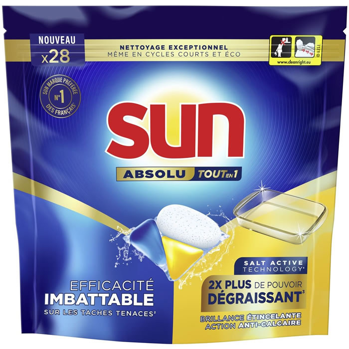 SUN Absolu Tout-En-1 Tablettes lave-vaisselle au citron 28 tablettes