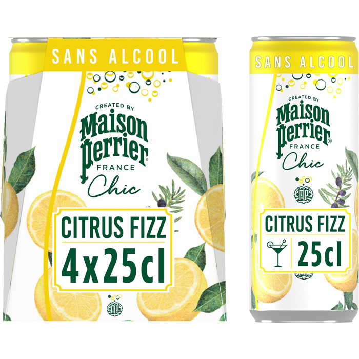 MAISON PERRIER Chic – Boisson gazeuse aromatisée au citron fizz sans alcool 4 x 25 cl
