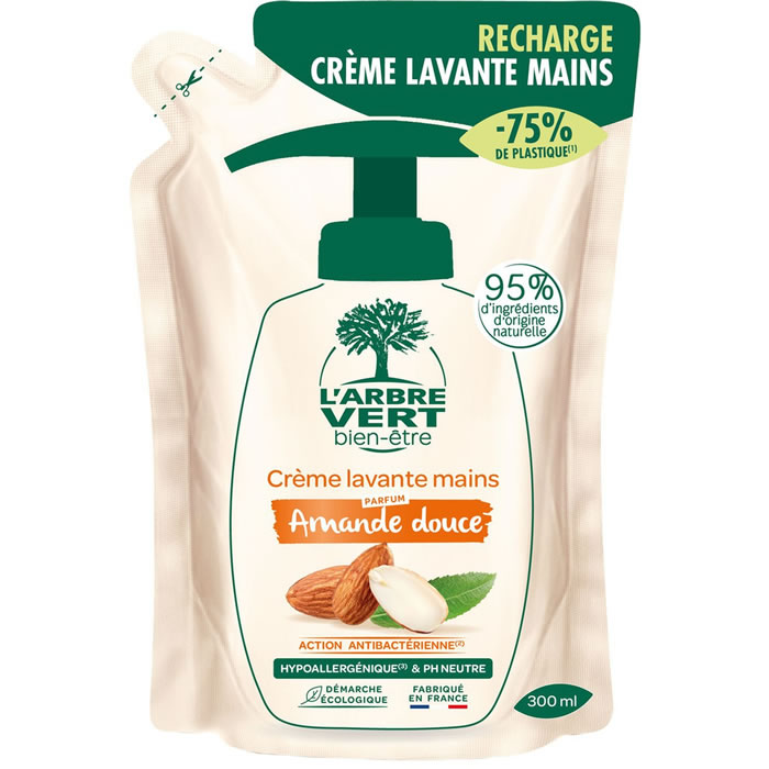 L’ARBRE VERT Bien-Être – Recharge crème lavante mains liquide à l’amande douce 300 ml