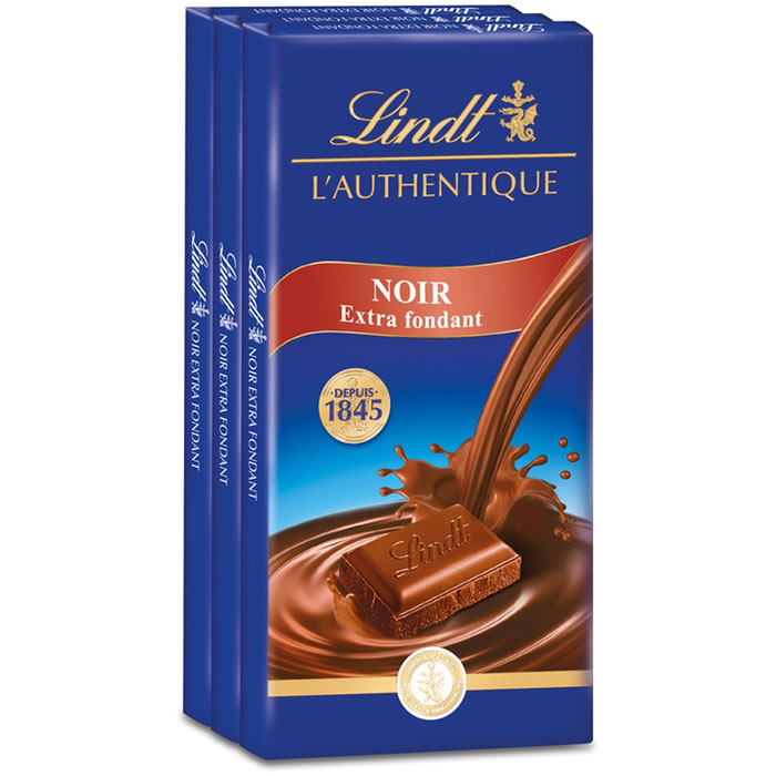 LINDT – Chocolat noir extra fondant traditionnel 3 x 100 g