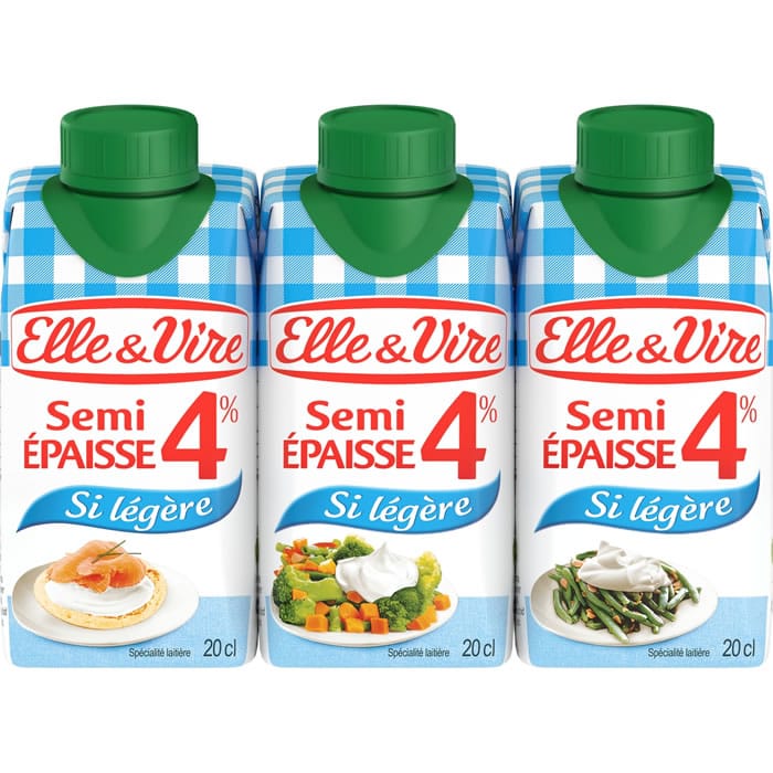 ELLE & VIRE – Crème semi-épaisse légère 4% M.G – 3 x 20cl