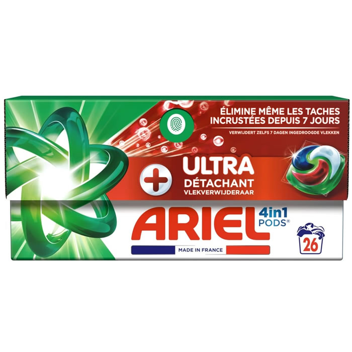 ARIEL 4 en 1 Pods Lessive capsule ultra détachant Petit Format 26 lavages