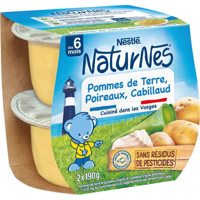 NESTLE Naturnes – Pommes de terre, poireaux et cabillaud dès 6 mois 2 x 190 g