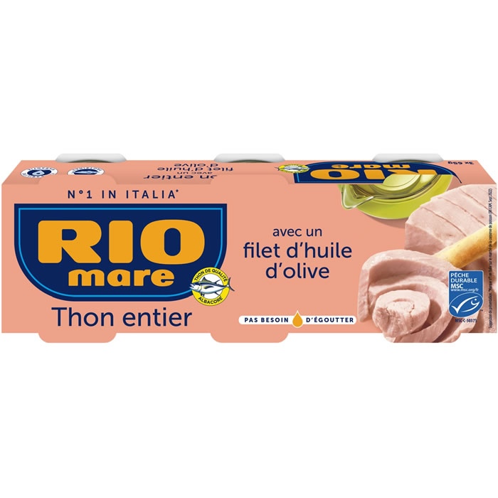 RIO MARE – Thon entier à l’huile d’olive MSC 3 x 65 g