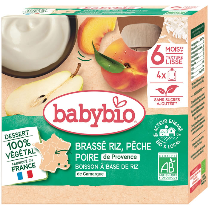 BABYBIO – Brassé végétal riz, pêche et poire 4 x 85 g