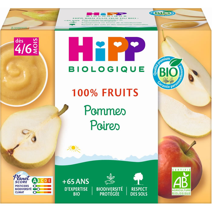 HIPP 100% Fruits – Pomme et poire 4 x 100 g