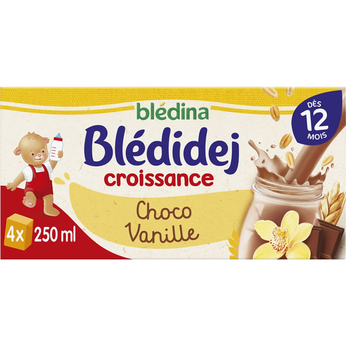 BLEDINA – Blédidej Céréales lactées saveur chocolat et vanille dès 12 mois 4 x 250 ml