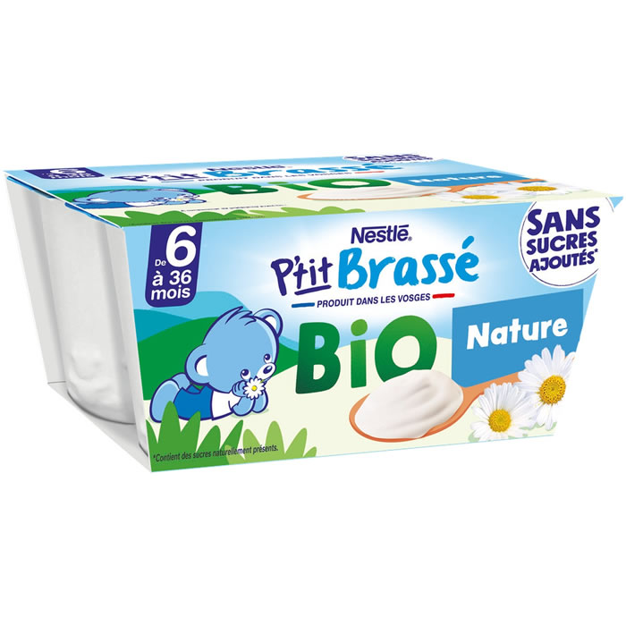 NESTLE P’tit Brassé – Dessert nature dès 6 mois bio – 4 x 90 g