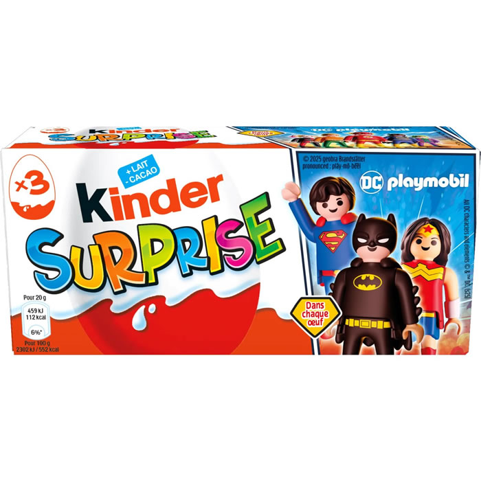 KINDER Surprise – 3 Oeufs en chocolat au lait 60g