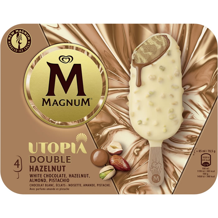 MAGNUM Utopia – Bâtonnets glacés caramel, noisette et chocolat blanc 4×70,5g